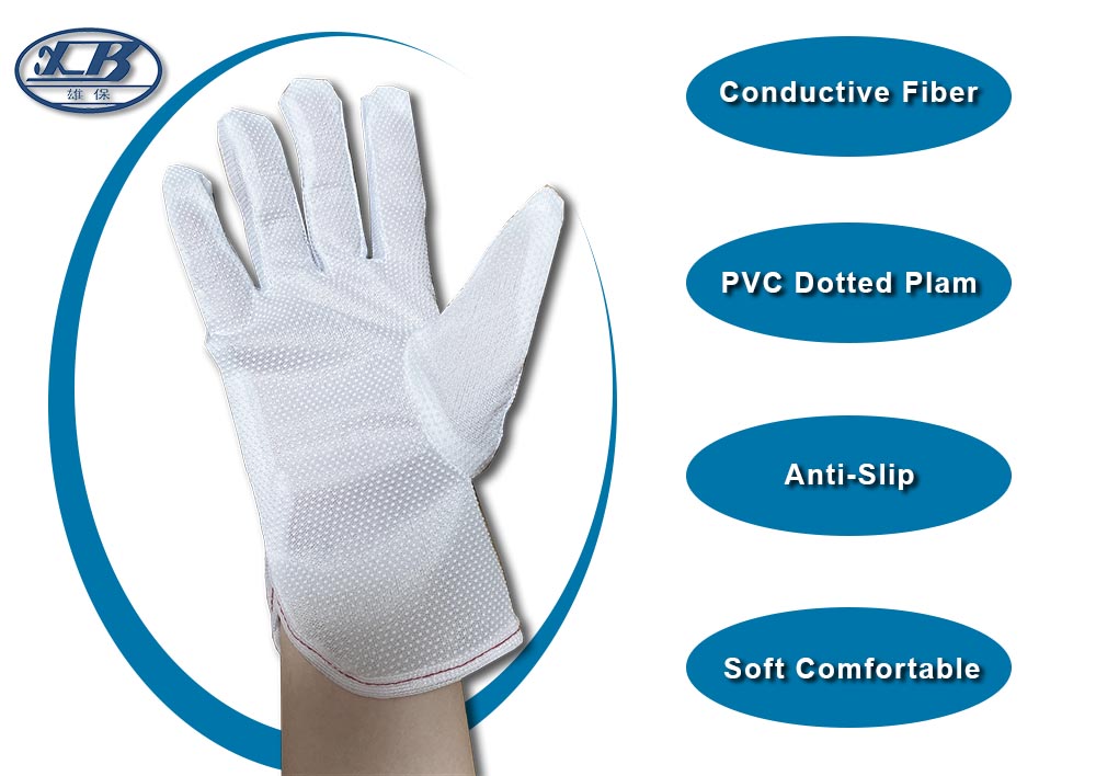 ESD Carbon Fiber Glove PVC Palm Dotted Gloves